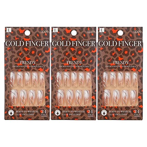 Gold Finger Gel Glam Design Nails (3 PACK) 