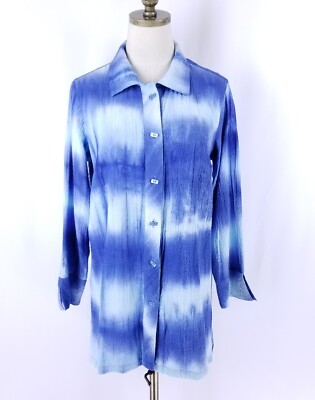 Ali Miles Tie Dye Tunic Shirt Size S Blue Button Up Button Accented Back