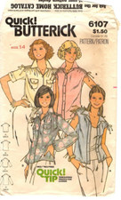 Vintage 1970s Butterick Sewing Pattern Women's BLOUSE 6107 Sz 14 Bust 36" UNCUT