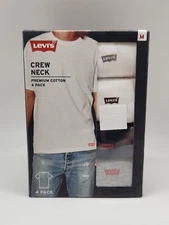 LEVIS Men's S M L XL 4 Pack White Black Gray Crew Neck Cotton Logo T Shirt Set