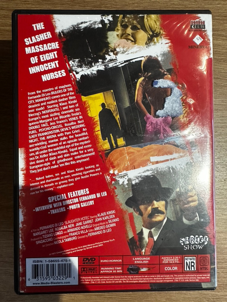 Slaughter Hotel DVD 1971 Italien Giallo Horreur Film Shriek Show Région