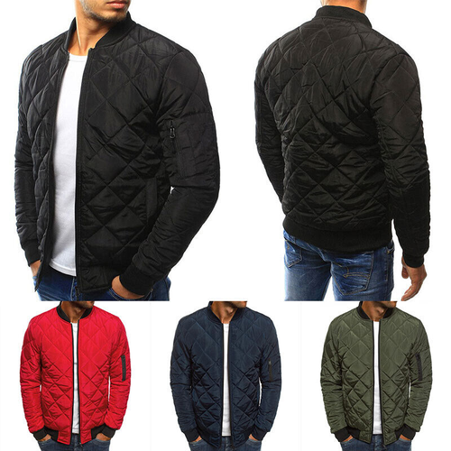 Men Quilted Padded Puffer Jacket Casual Zip Up Winter Warm Outwear Coat - Picture 4 of 17