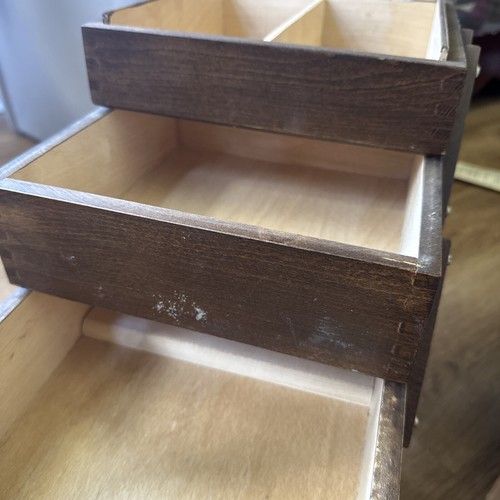 Vintage Accordion Fold Out 3 Tier Wooden Sewing Box Legs Basket Mid