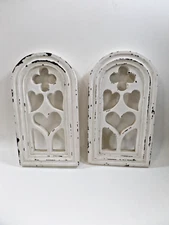 2-Pack Rustic Distressed Wood White Arch Window Frame for Wall Decor 16x9x1.5"