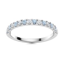 Half Eternity Band Ring 2MM Round Aquamarine 925 Sterling Silver Women Ring