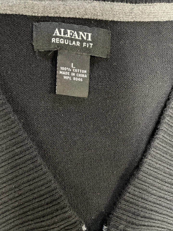 Cárdigan Alfani regular fit talla grande negro 100 % algodón, cremallera bidireccional Foto 3 de 3