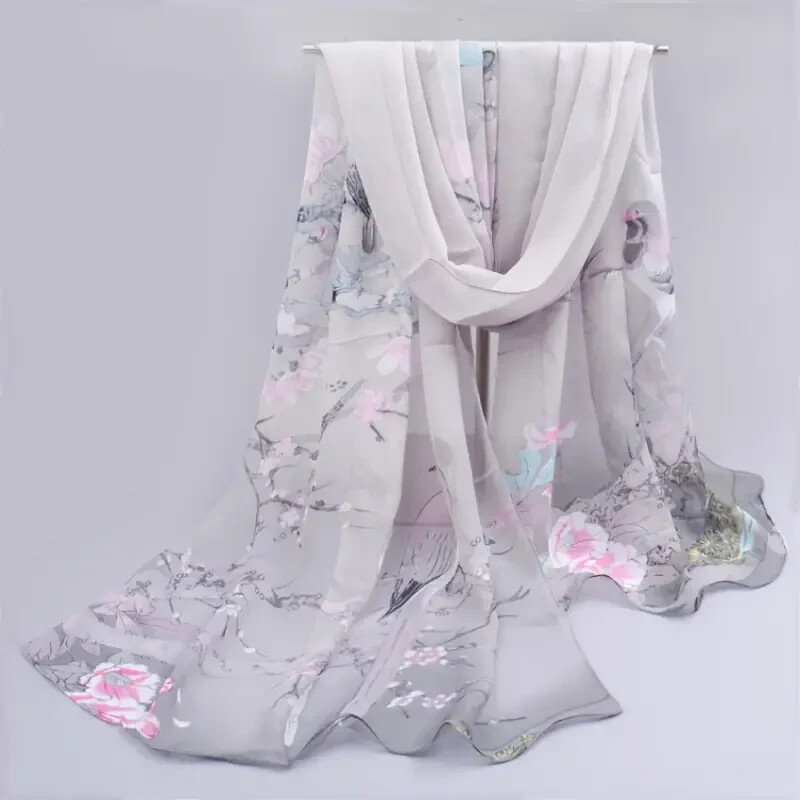 Magpie Floral Hair Shawl 59x19 Chiffon Satin Scarf Wrap Free Shipping