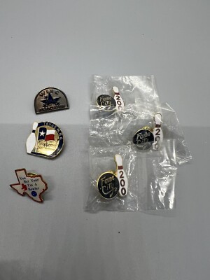 Lot Of 6 Bowling Lapel Pins, Pre Owned WIBC, Texas WBA, Fame 200 , Texas Bowler