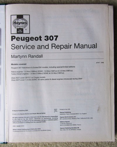 HAYNES PEUGEOT 307 2001 to 2004 (Y reg'n onwards) PETROL & DIESEL SERVICE/REPAIR - Picture 4 of 10