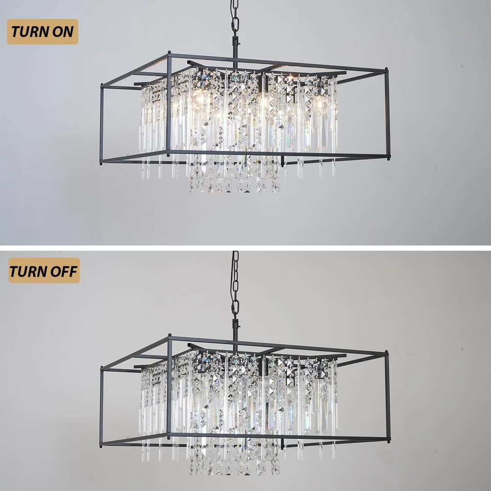 27.5 inch Modern Crystal Chandelier for Dining Room,Black Square Farmhouse In... - Image 2 of 4