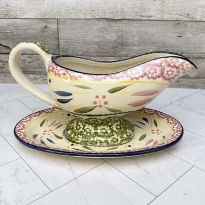 Temptations Old World Confetti - Gravy Boat w/ Underplate Serving Dish - By Tara