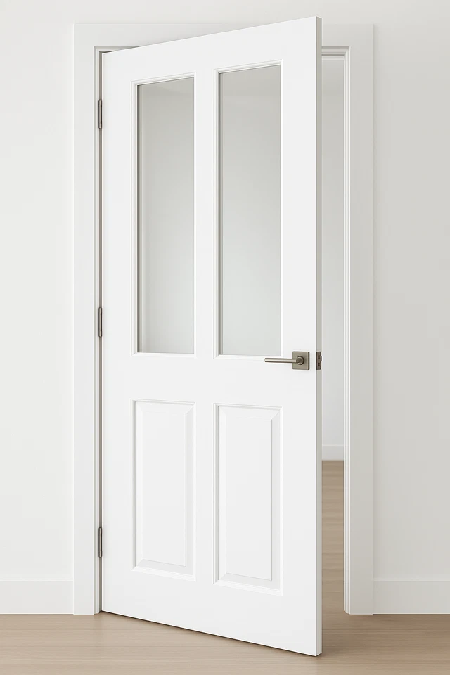 PREMDOR 4 Panel Smooth Internal Door 2L Hollow Core White Primed Frosted Glass - Image 4 of 4