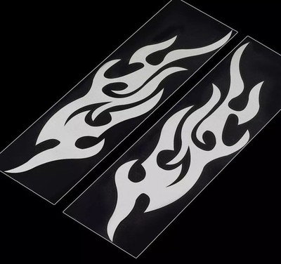 2x Flammen Spiegel Flames 19cm Aufkleber Decal Auto Sticker Universal JDM Silber