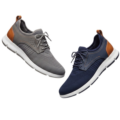 Herren Turnschuhe Freizeit Schnürschuhe Strick Leicht Bequem Wanderschuhe Marine Grau