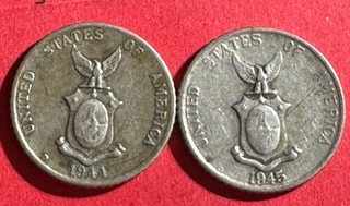 1944D & 1945D Philippines SILVER 10 Centavos! World War 2! Set of 2! Old Coins!