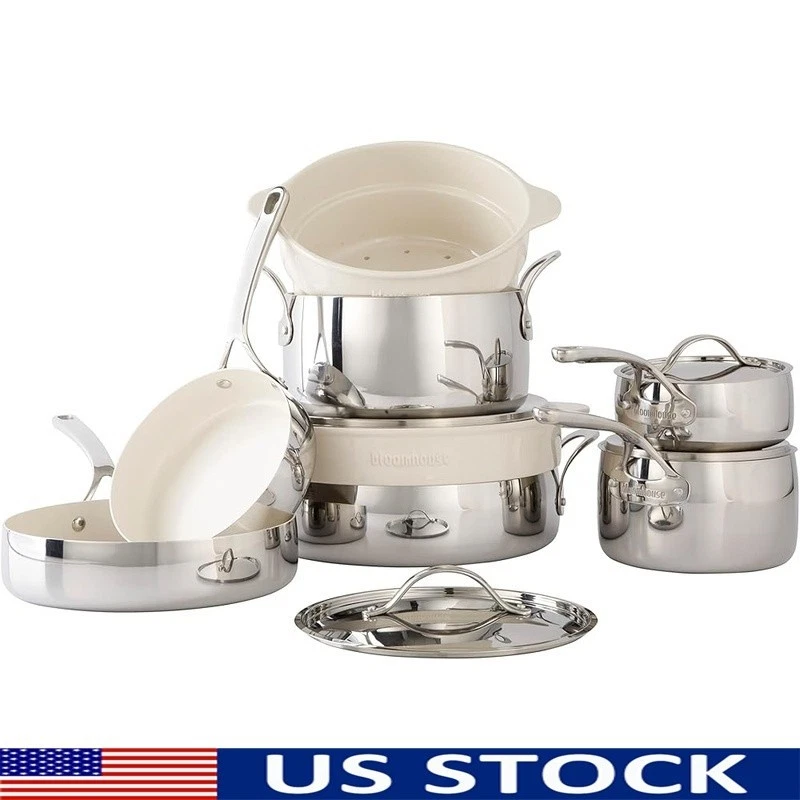 Nonstick Ceramic Cookware Set Tri-Ply Steel Pots Pans Induction Compatible New