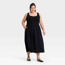 Women's Plus Sleeveless Ribbed Square Neck Midi Summer Dress - Ava &
