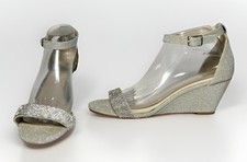 David’s Bridal Mari Women's Silver Rhinestone Ankle Strap Wedge Shoes Sz: 9M