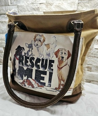 Clea Ray Tan Upcycled Rescue Me Canvas Shoulder Bag