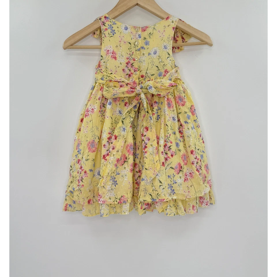 Laura Ashley Girls Yellow Floral Flutter Sleeve Bow Back Dress Size 4 - Image 2 of 4