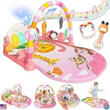 Baby Play Mat with Kick & Play Piano Gym – Tummy Time Mat with Music & Lights