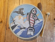 Northwest Coast First Nations artist Clarence A. Wells Signed Shaman drum