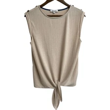 Set The Stage Women’s Top Blouse Size Large Brown Sleeveless Tie Front Ribbed