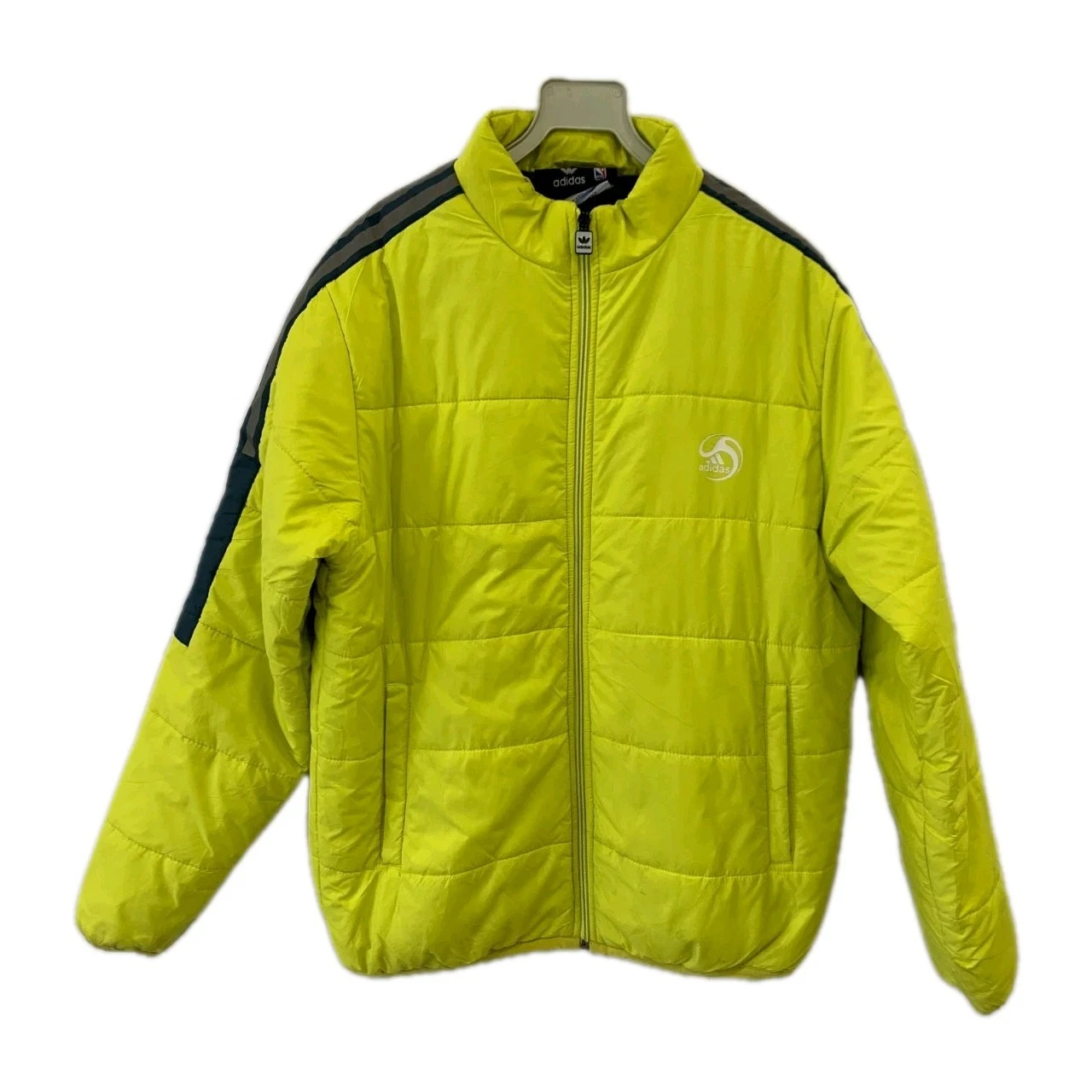 Adidas NBA Puffer Jacket Men’s L Neon Yellow Full Zip Insulated Coat #117