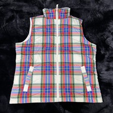 Lands' End Down Puffer Vest Womens Large 14-16 Multicolor Plaid Full Zip Outdoor