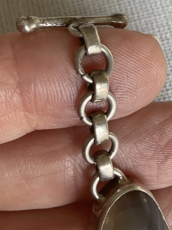 Brazalete de plata esterlina 925 con barra de palanca de piedras preciosas de ágata joyería patrimonial DE COLECCIÓN Foto 2 de 4