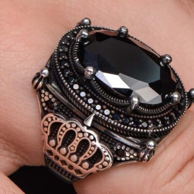 925sterling silver Man ring King Black Zircon Stone made in TURKEY FREE  Shipping