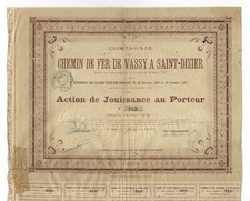 Chemin de Fer Wassy a Saint-Dizier – akcje z 1.1.1920 – francuska KOLEJ