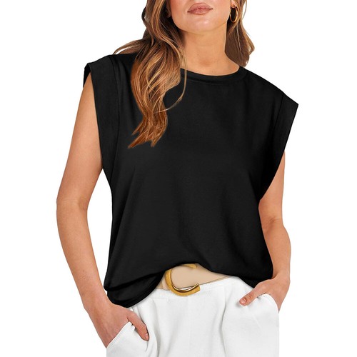 Summer Women's Vest Casual Tank Top Solid Basic Tee Loose Fit Shirts Blouse Tops - Picture 6 of 21