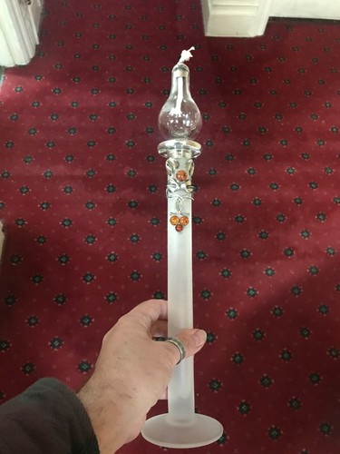 Oil Lamp Sterling Silver Amber mounted frosted glass tall Art Nouveau light old - Picture 2 of 23
