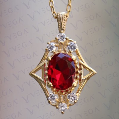 14K Yellow Gold Ladies Solitaire Pendant With 8x6 Mm Oval Ruby (Includes Silver Chain) - View #9