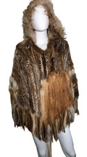 La Maison Aallard Light Brown Fur Poncho W Hood, Tassles & Leather Fringe