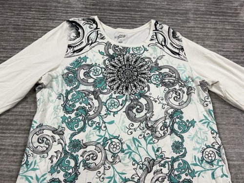 Style & Co Sport Top Womens 1X Multicolor Bedazzled Graphic 3/4 Sleeve - Picture 2 of 12