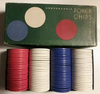 Vintage Noiseless Unbreakable Poker Chips 100 Count Red White Blue