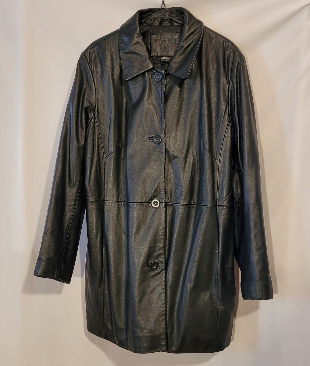 Vintage Kathy Ireland Genuine Leather Soft Coat Jacket Black SZ L