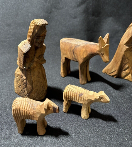 Set Natività Legno di Ulivo 13 pz Made In Betlemme Israele Vintage Intagliato A Mano Natale - Foto 5 di 10
