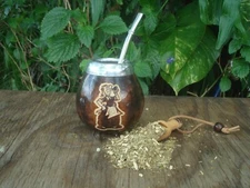 Hand carved mate -Image Doña Chacha Patoruzu Argentine comic, Straw, BONUS