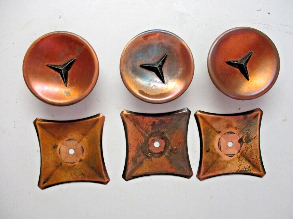 Porta de armário Amerock década de 1940 côncavo cobre 1 botão de puxar placa traseira e estrela preta MCM - Imagem 3 de 3