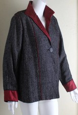 Barbara Perry M L Elegant Red Black Silk Handwoven Fiber Artist Jacket Scarf