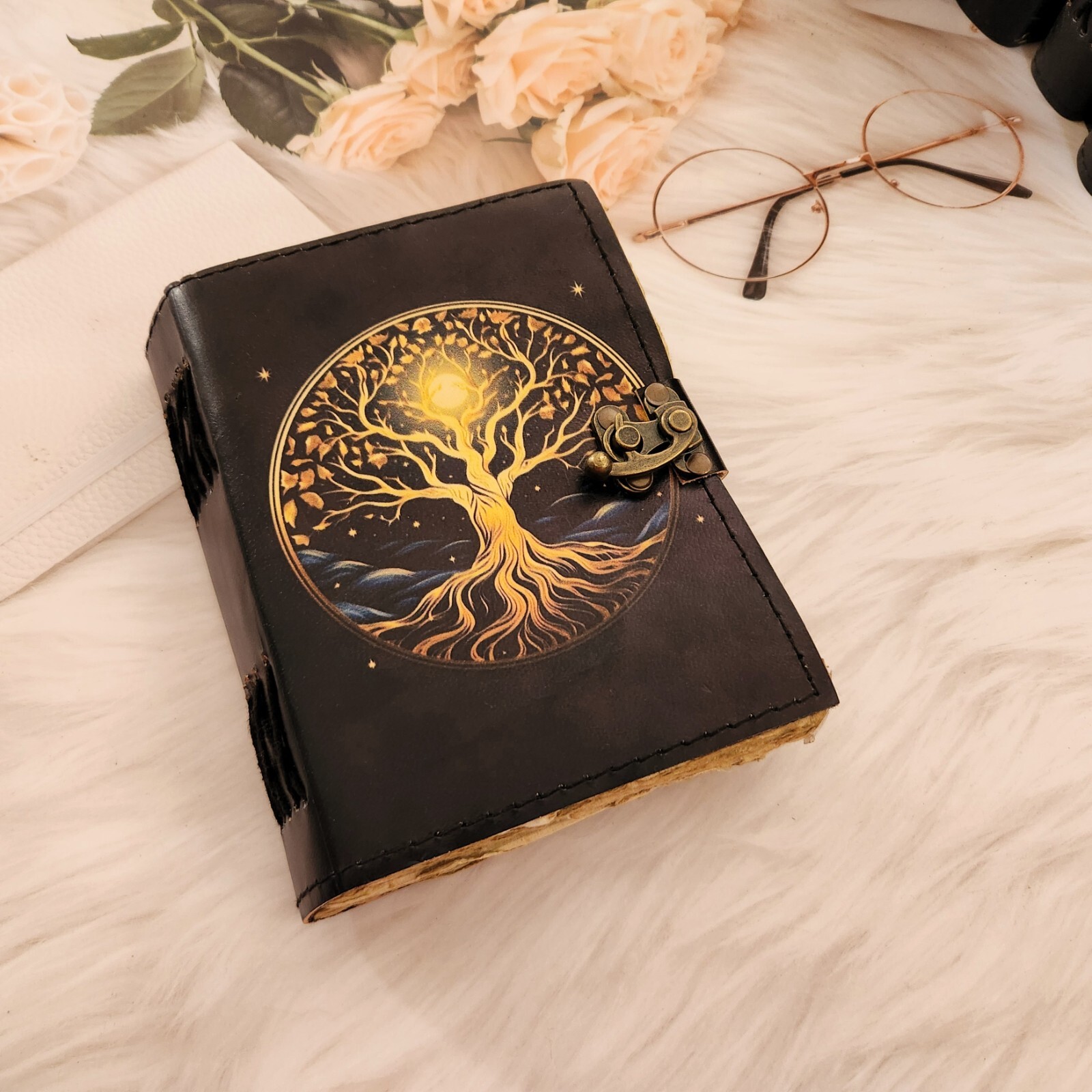 Tree Moon Leather Journal Notebook Dairy Sketchbook Wedding Gift