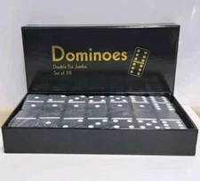 DOMINOES DOUBLE SIX GAME JUMBO SET 28 TILES & CASE (Black)