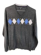 Club Room Merino Wool Blend Sweater Men Large Argyle Pullover Gray Academa
