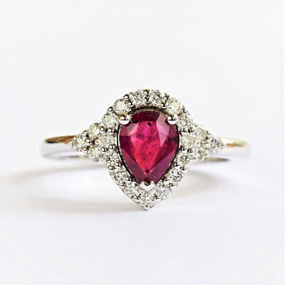 Natural Unheated Ruby and Genuine Diamond Ring 18K Gold Size O Valuation $7550
