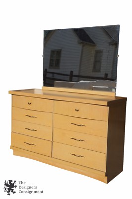 Vintage Bassett Furniture Chest Six Drawers Vanity Dresser With Mirror Bedroom Ebay