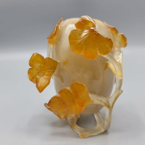 Vtg Carved Agate Early Republic Period Chinese Brush Wash Vase Dish Leaf Design