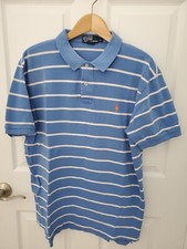 Polo Ralph Lauren Polo Shirt Mens XL Blue White Stripe Orange Pony Vintage 90s